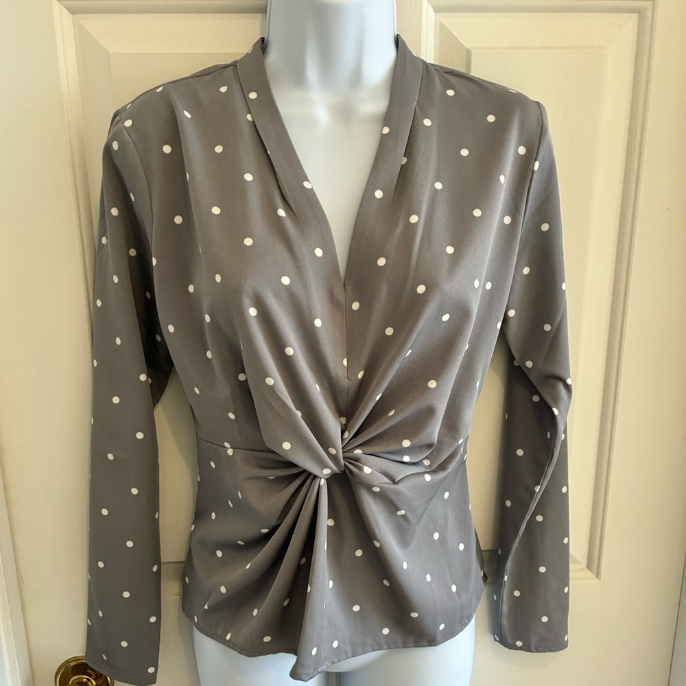 Ann Taylor Factory Gray Polka Dot Blouse Top. XS